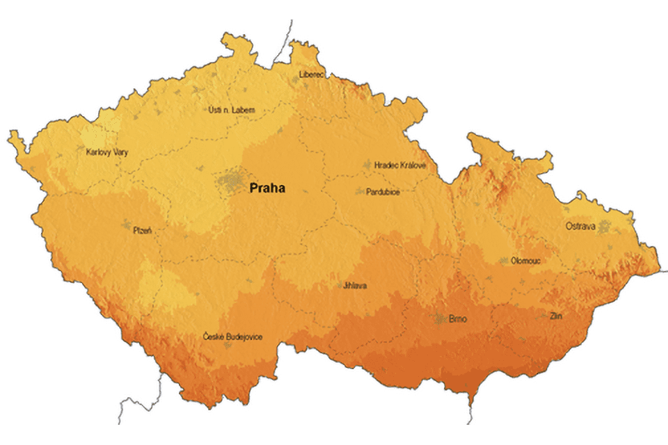 Sluneční záření - mapa ČR