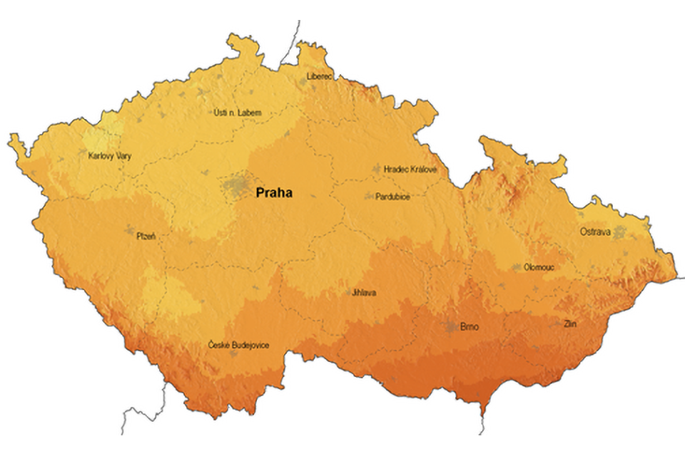 Mapa ČR sluneční záření